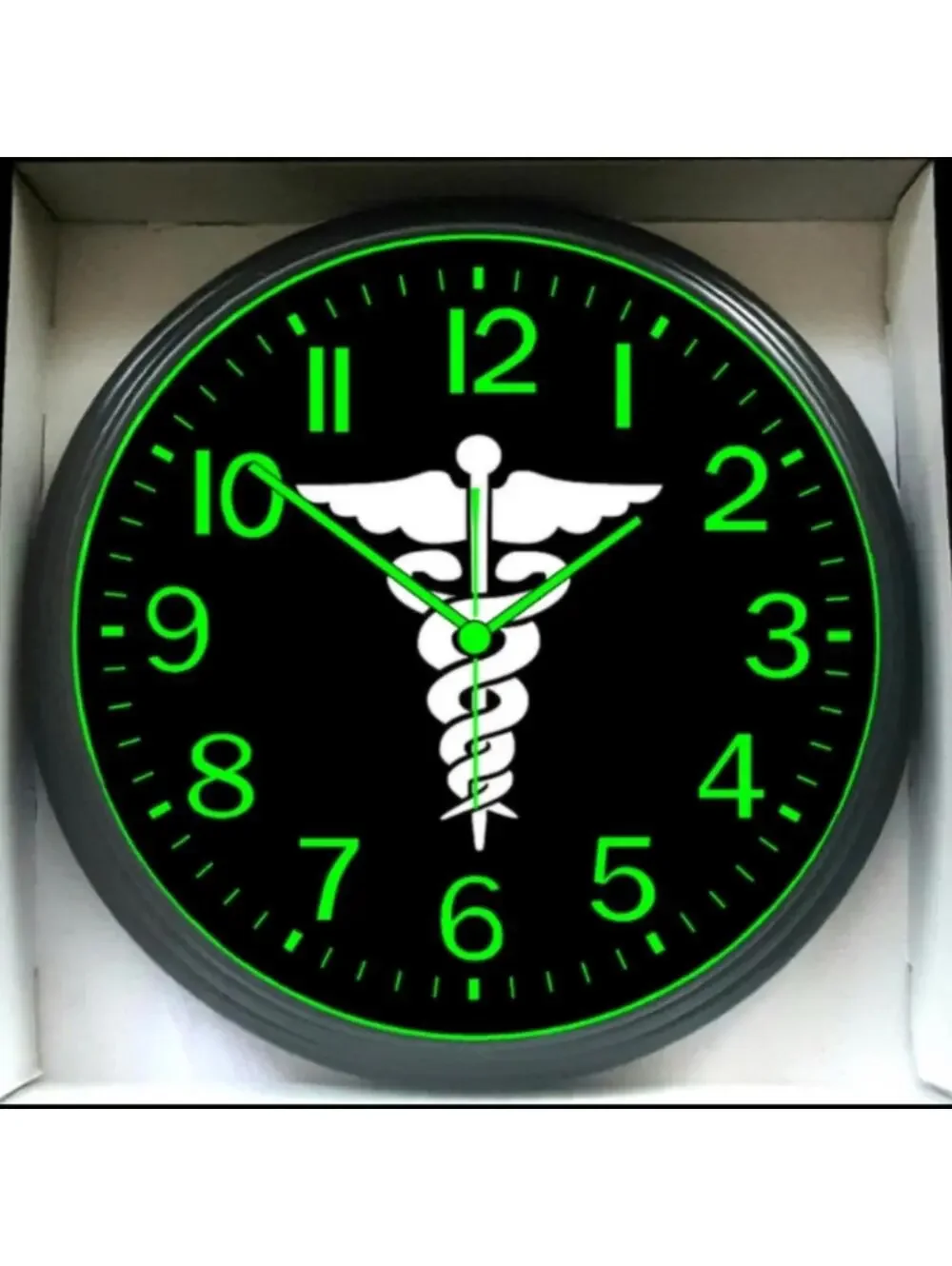 Caduceus  Medical Room Glow In The Dark Wall Clock New!
